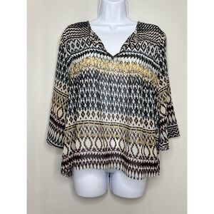 Ariat Sheer Western Top Womens S Brown Aztec Punchy‎ Cowgirl Rodeo Boho Flowy